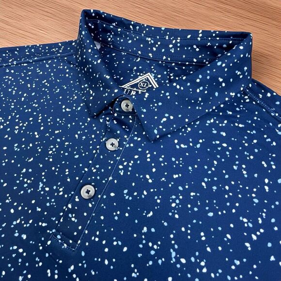 Burlebo Performance Golf Polo Shirt Men XL Blue Dot Print UPF 50 Stretch NEW - Picture 1 of 12